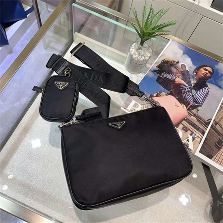 Prada Re-Nylon and Saffiano leather shoulder bag Black 2VH113