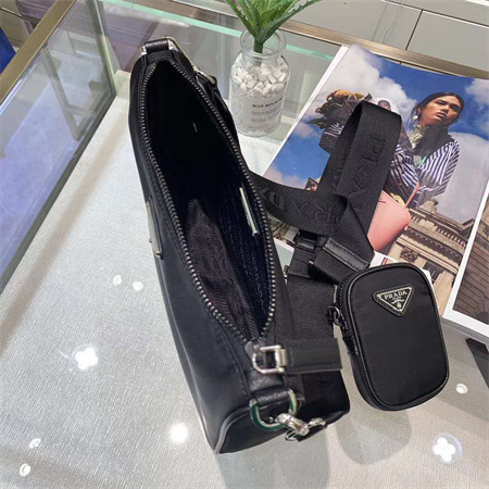 Prada Re-Nylon and Saffiano leather shoulder bag Black 2VH113