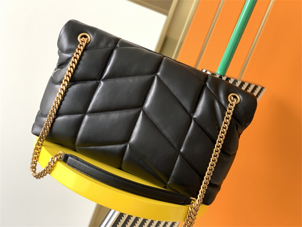 Y.S.L PUFFER MEDIUM In Nappa Lambskin Gold Tone Metal Black Color