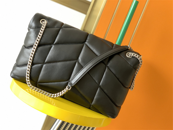 Y.S.L PUFFER MEDIUM In Nappa Lambskin Silver Tone Metal Black Color