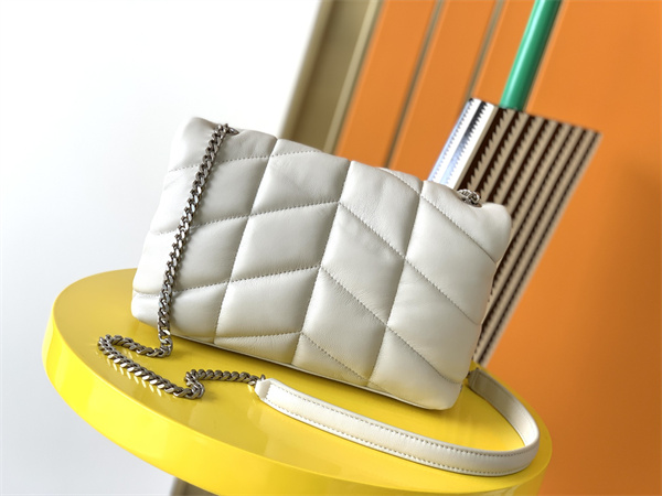 Y.S.L TOY PUFFER In Nappa Lambskin Silver Tone Metal White Color