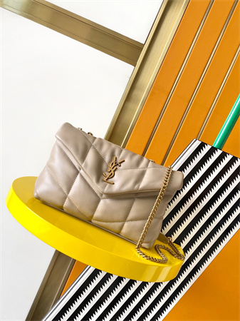 Y.S.L TOY PUFFER In Nappa Lambskin Gold Tone Metal Beige Color