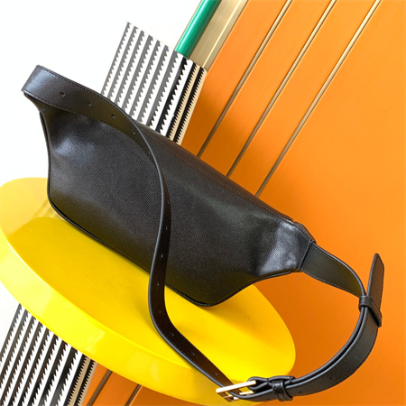 Y.S.L MONOGRAM BELT BAG IN Black Leather Gold Tone Hardware