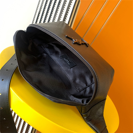 Y.S.L MONOGRAM BELT BAG IN Black Leather Black Tone Hardware