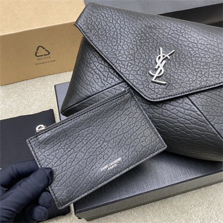 Y.S.L CASSANDRE Envelope Messenger In Grained Lambskin Black