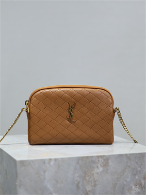 Y.S.L GABY ZIPPED POUCH IN QUILTED LAMBSKIN Dk Cork