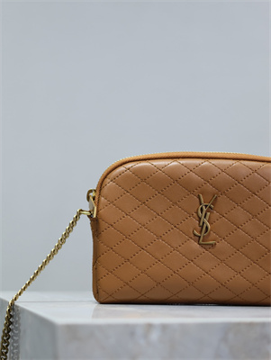 Y.S.L GABY ZIPPED POUCH IN QUILTED LAMBSKIN Dk Cork