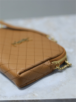 Y.S.L GABY ZIPPED POUCH IN QUILTED LAMBSKIN Dk Cork