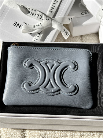 Celine Triomphe Coin Purse Smooth Calfskin Blue