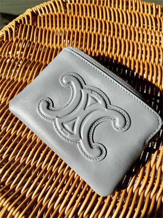 Celine Triomphe Coin Purse Smooth Calfskin Blue