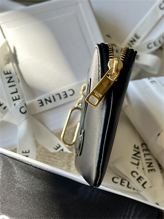 Celine Triomphe Coin Purse Smooth Calfskin Black