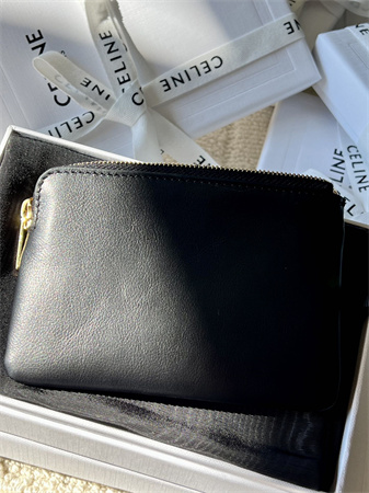 Celine Triomphe Coin Purse Smooth Calfskin Black