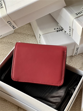 Celine TRIOMPHE COMPACT WALLET in Shiny calfskin Red