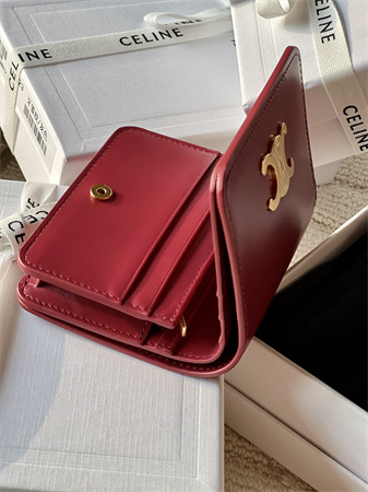 Celine TRIOMPHE COMPACT WALLET in Shiny calfskin Red