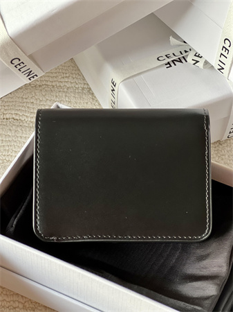Celine TRIOMPHE COMPACT WALLET in Shiny calfskin Black
