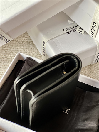 Celine TRIOMPHE COMPACT WALLET in Shiny calfskin Black