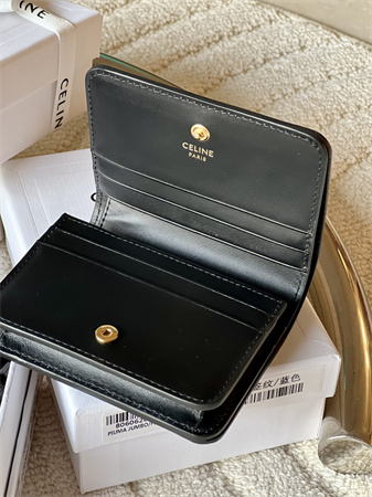 Celine TRIOMPHE COMPACT WALLET in Shiny calfskin Black