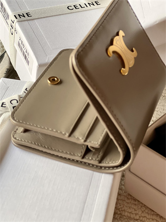 Celine TRIOMPHE COMPACT WALLET in Shiny calfskin Grey