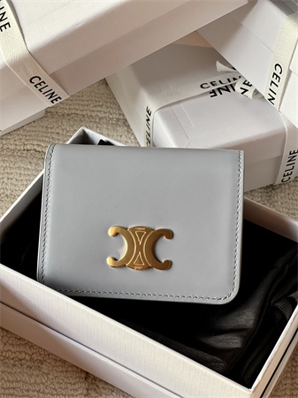 Celine TRIOMPHE COMPACT WALLET in Shiny calfskin Blue