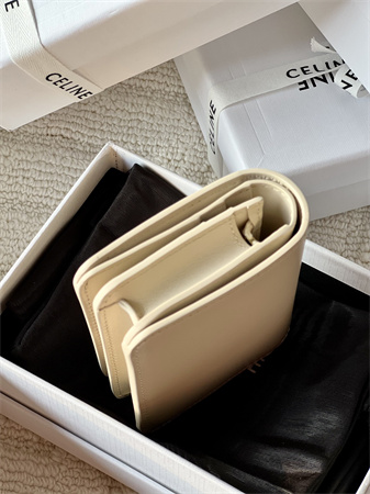 Celine TRIOMPHE COMPACT WALLET in Shiny calfskin Beige