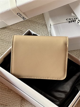 Celine TRIOMPHE COMPACT WALLET in Shiny calfskin Beige