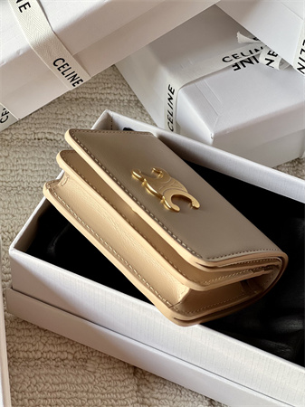 Celine TRIOMPHE COMPACT WALLET in Shiny calfskin Beige