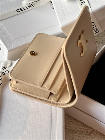 Celine TRIOMPHE COMPACT WALLET in Shiny calfskin Beige