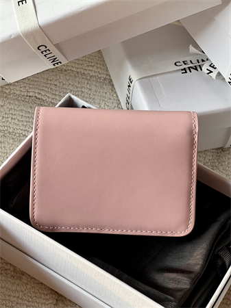 Celine TRIOMPHE COMPACT WALLET in Shiny calfskin Pink