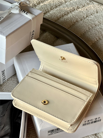Celine TRIOMPHE COMPACT WALLET in Shiny calfskin Cream