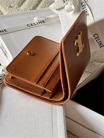 Celine TRIOMPHE COMPACT WALLET in Shiny calfskin Brown