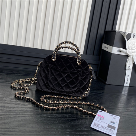 Chanel Clutch With Chain Woolen Fabric Gold Tone Metal Black AP3354