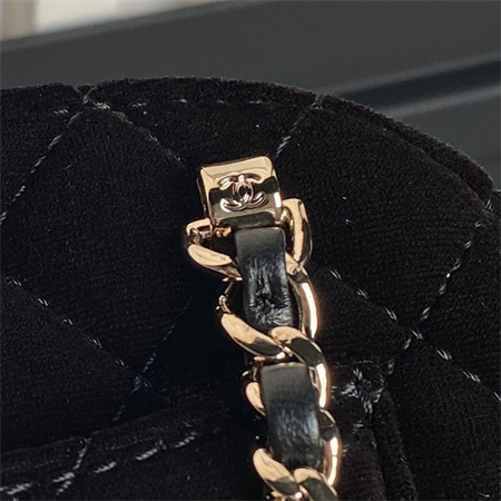 Chanel Clutch With Chain Woolen Fabric Gold Tone Metal Black AP3354