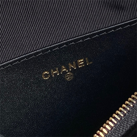 Chanel Clutch With Chain Woolen Fabric Gold Tone Metal Black AP3354