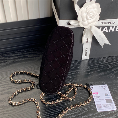 Chanel Clutch With Chain Woolen Fabric Gold Tone Metal Black AP3354