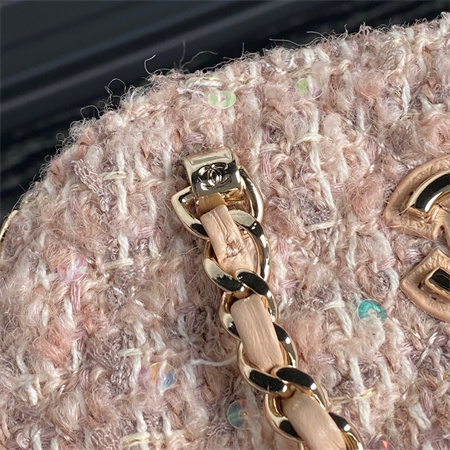 Cha.nel Clutch with Chain Cotton, Wool Tweed, Sequins & Gold-Tone Metal Light Pink AP3354