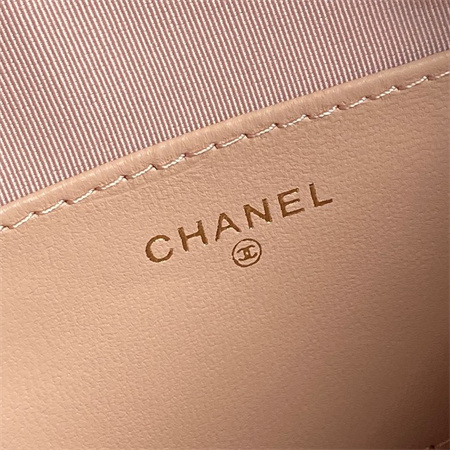 Cha.nel Clutch with Chain Cotton, Wool Tweed, Sequins & Gold-Tone Metal Light Pink AP3354