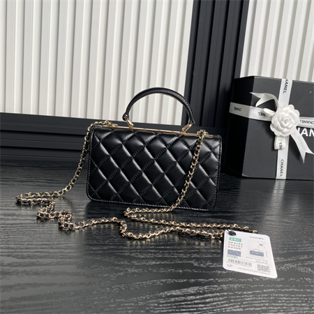 Chanel Clutch With Chain Lambskin Gold Tone Metal Black AP4184
