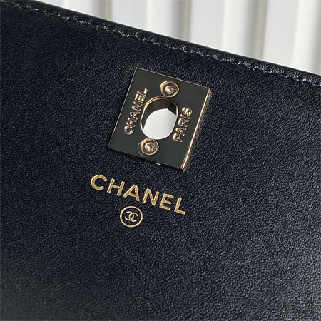 Chanel Clutch With Chain Lambskin Gold Tone Metal Black AP4184