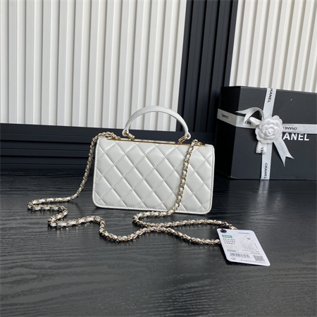 Chanel Clutch With Chain Lambskin Gold Tone Metal White AP4184
