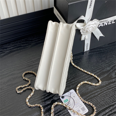 Chanel Clutch With Chain Lambskin Gold Tone Metal White AP4184