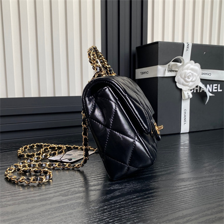 Chanel Mini Flap Bag with Top Handle Shiny Lambskin & Gold-Tone Metal Black AS5032