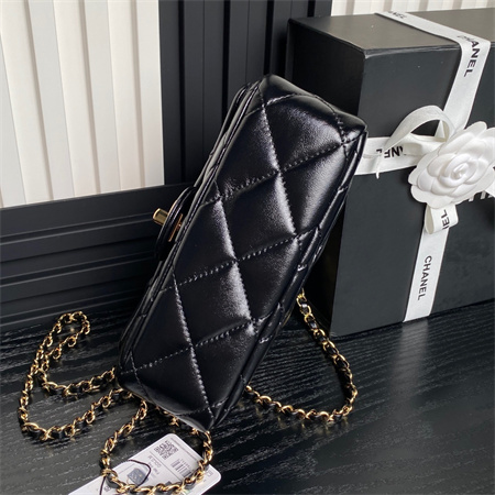 Chanel Mini Flap Bag with Top Handle Shiny Lambskin & Gold-Tone Metal Black AS5032