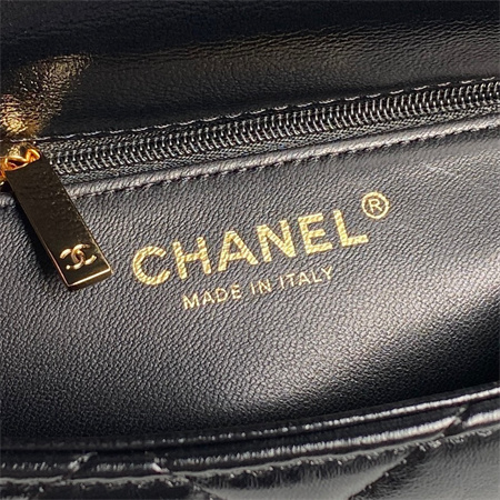 Chanel Mini Flap Bag with Top Handle Shiny Lambskin & Gold-Tone Metal Black AS5032