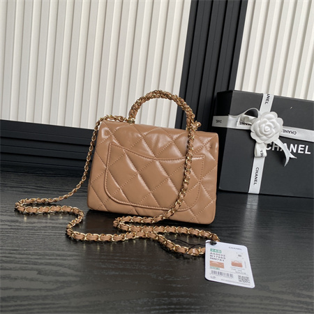Chanel Mini Flap Bag with Top Handle Shiny Lambskin & Gold-Tone Metal Brown AS5032