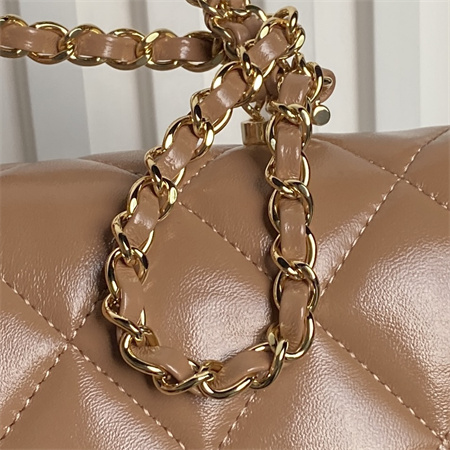 Chanel Mini Flap Bag with Top Handle Shiny Lambskin & Gold-Tone Metal Brown AS5032