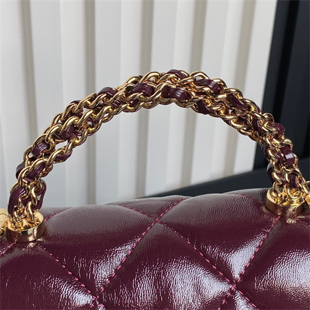 Chanel Mini Flap Bag with Top Handle Shiny Lambskin & Gold-Tone Metal Burgundy AS5032