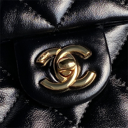 Chanel Mini Flap Bag with Top Handle Shiny Lambskin & Gold-Tone Metal Black AS5043