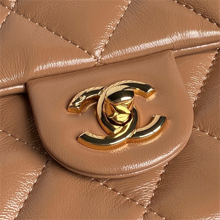 Chanel Mini Flap Bag with Top Handle Shiny Lambskin & Gold-Tone Metal Brown AS5043