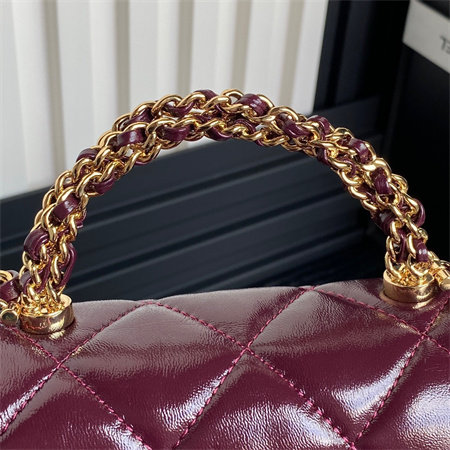 Chanel Mini Flap Bag with Top Handle Shiny Lambskin & Gold-Tone Metal Burgundy AS5043