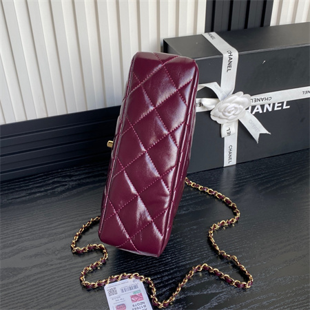 Chanel Mini Flap Bag with Top Handle Shiny Lambskin & Gold-Tone Metal Burgundy AS5043